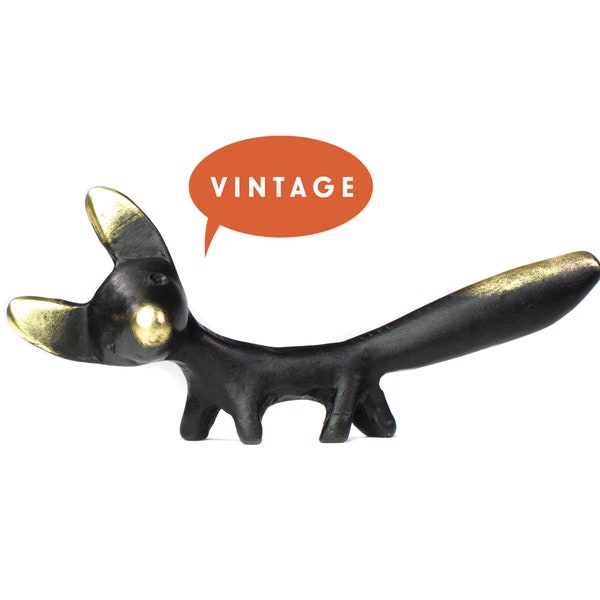 Walter Bosse Fox Beeldje - Vintage Mid Century Originele Oostenrijkse jaren 1960 Brass Fox Beeldje, Fox Gift, Fox Lover, Miniatuur Brass Fox