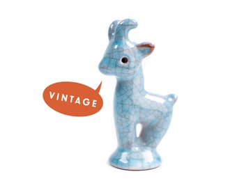 Walter Bosse Pottery Goat - Vintage Karlsruhe Majolika Mid Century Austria Mountain Goat Figurine, Cute Mini Blue Crackle Glaze Goat Gift