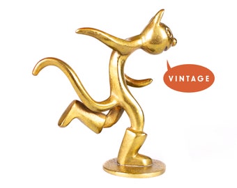 RARE Hagenauer Puss in Boots Figurine - Vintage Austrian Hagenauer Modern Brass Art Deco Brass Cat Figurine, Cat Lover Gift, Collectible Cat