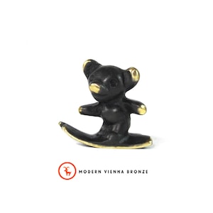 Walter Bosse Skiing Bear Figurine - Vintage Mid Century Original Austrian 1960s Brass Skiing Bear Miniature
