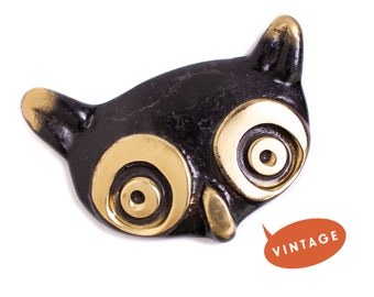 Walter Bosse Owl Paperweight - BIG Vintage Austrian Mid Century Owl Head Plate 1950s, Mini Brass Owl Bust Figurine, Mid Century Brass Bird