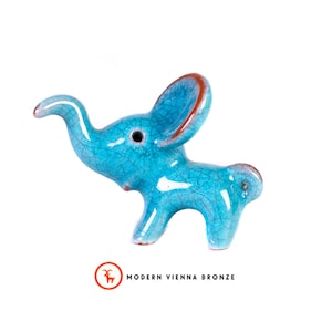 Walter Bosse Pottery Elephant - Vintage Karlsruhe Majolika Original Mid Century Austria Elephant Figure, Cute Mini Blue Crackle Glaze Dumbo