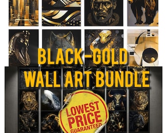 Black & Gold Digital Wall Art Bundle | Modern Dark Wall Decor | Instant Download Prints
