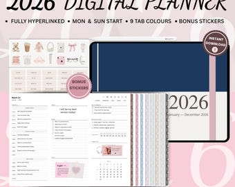 2026 デジタルプランナー：Goodnotes および Notability 対応（デジタルダウンロード）