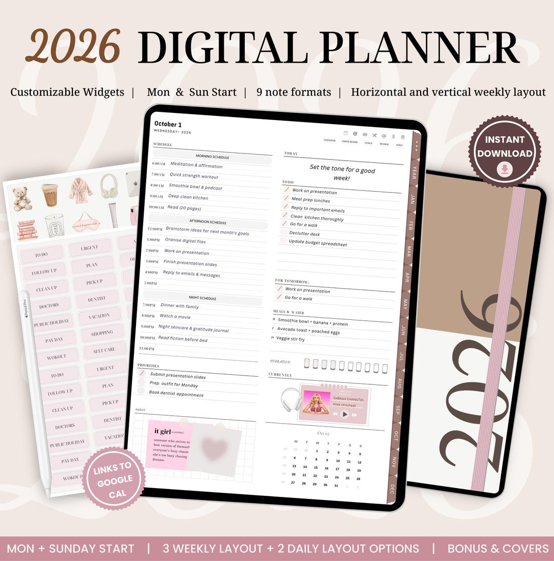 2026 Portrait Digital Planner for iPad & Goodnotes | Hyperlinked All-in ...