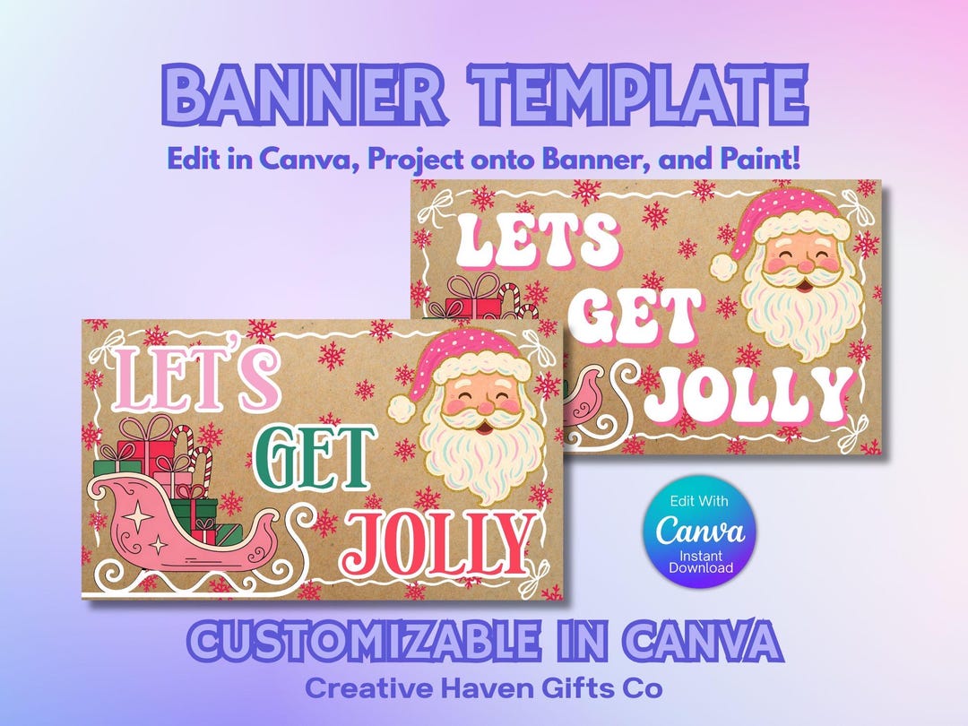 Let’s Get Jolly Banner Template, Editable Canva Party Decor Sign Guide ...