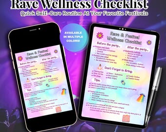 Rave Wellness Checklist (Rainbow Raver) – Festival Self Care & Harm Reduction Guide, Rave Packing List (Digital Download) -