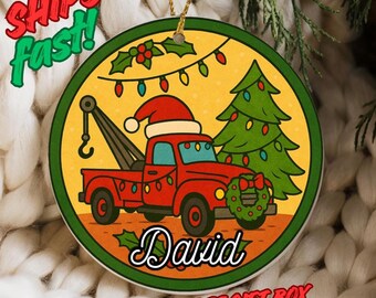Personalized Tow Truck Christmas Ornament – Red Wrecker Holiday Decor