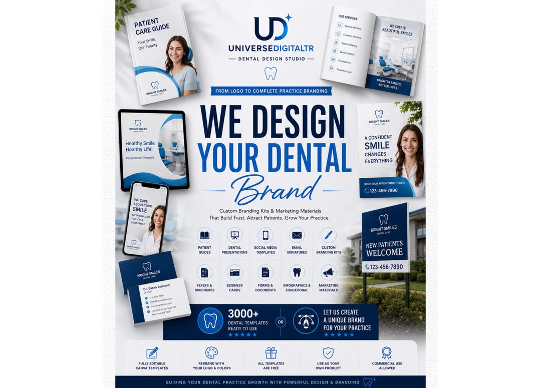 Custom Dental Branding Package | Dental Template | Canva Social Media Template | Dentist Clinic Marketing Kit | Logo & Brand Identity