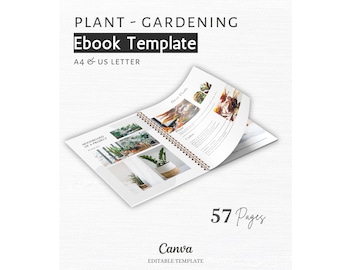 Gardening Ebook Template Canva | Plant Store Workbook | 57 Page Botanical Guide | Editable Plant Ebook A4 US Letter | Plant Templates