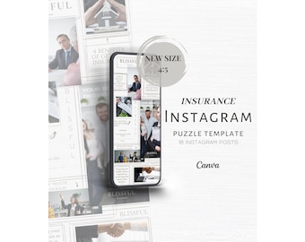 Canva-mall för försäkringspussel, layout för Instagram-pussel, redigerbara försäkringsinlägg, Instagram-mall för agenter, marknadsföring i sociala medier