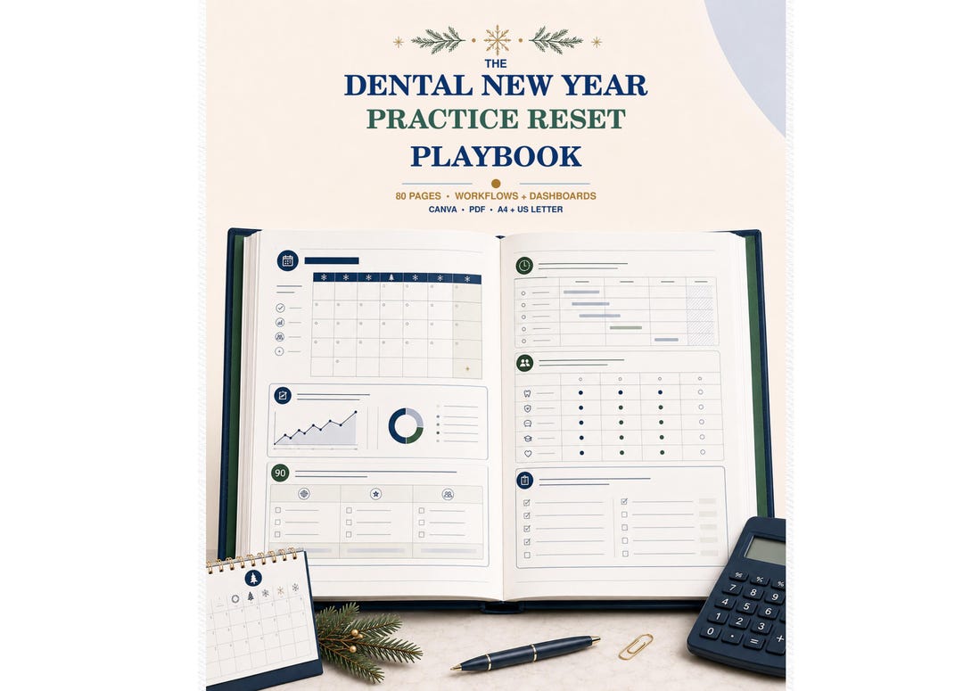 Dental New Year Practice Reset | Office Manager Planner, KPI Dashboard and Goal Setting Workbook | Editable Canva PDF