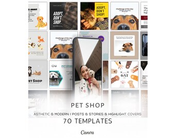 Plantillas de Canva para redes sociales de tiendas de mascotas, Kit de contenido para tiendas de mascotas, Plantillas de redes sociales para tiendas de perros y gatos, Negocios de mascotas, Plantillas de Canva, Amante de las mascotas