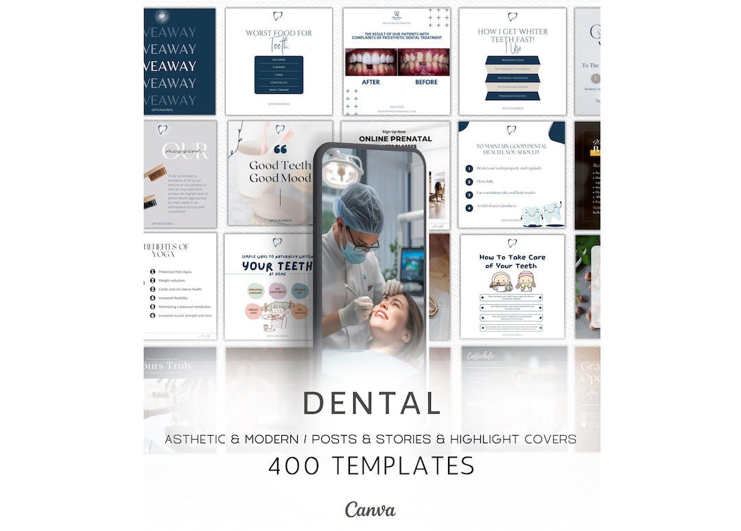Dentist Instagram Posts & Templates | Dental Clinic Canva Bundle | Marketing Kit for Dentists | Dental Templates | Social Media Bundle