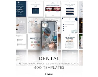 Plantillas para redes sociales de dentistas, publicaciones de Instagram para dentistas, paquete de Canva para dentistas, kit de marketing dental, plantillas para clínicas dentales, contenido para dentistas