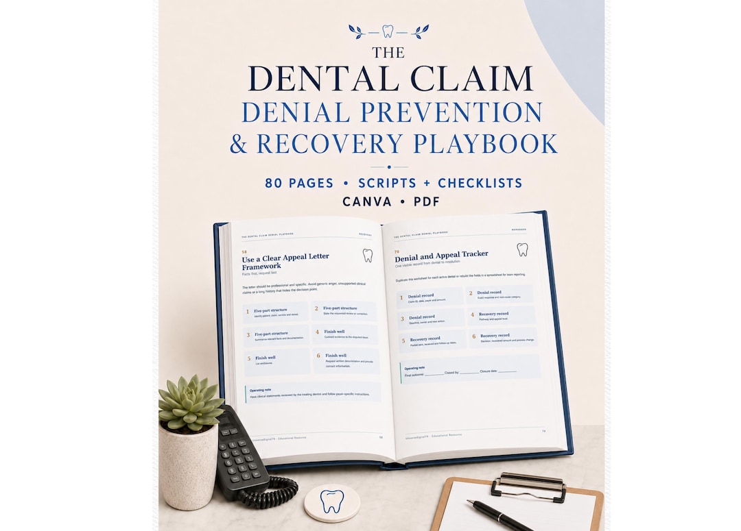 Dental Insurance Claim Denial Playbook | 80-page Billing and Appeal Guide for Dental Offices | Scripts, Checklists & Templates