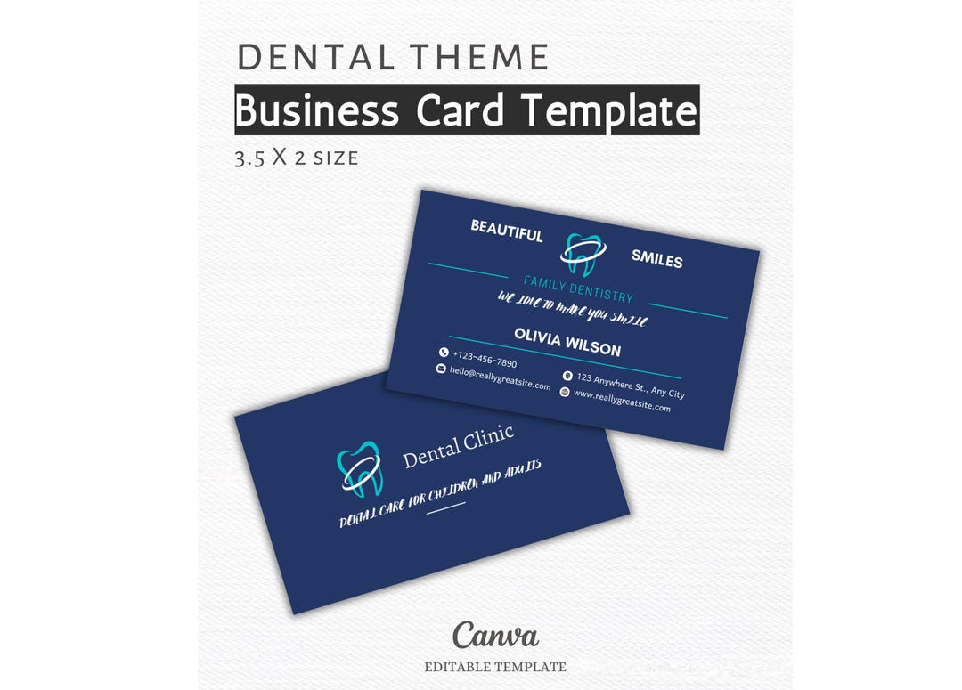 Dental Business Card Template | Dentist Business Card | Dental Office Branding | Canva Editable Card | Modern Dentist Calling Card