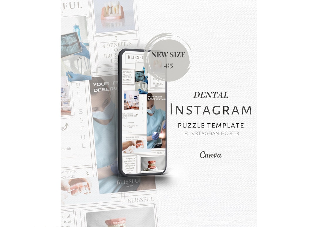Dental Puzzle Feed Canva Template, Dentist Instagram Grid Design, Dental Assistant Social Media Kit, Editable Canva Marketing Template