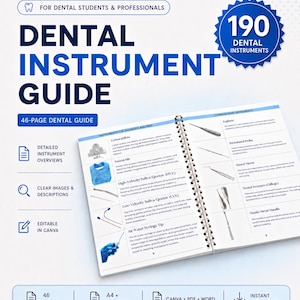 Dental Instruments Guide Template | Study Resource for Dental Assistants | Editable Dentist Tools Handbook PDF | Word |Dental Canva Template