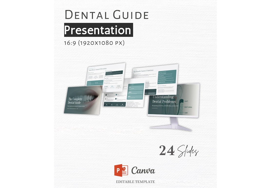Dental Patient Education Presentation, Oral Health Guide Slides for Dentists and Hygienists, Canva and Powerpoint,24 Slides, Dental Template