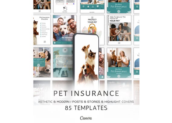 Pet Insurance Social Media Templates: Canva Editable Posts & Stories, Instagram Facebook (Digital Download) Insurance Templates, Pet Lovers