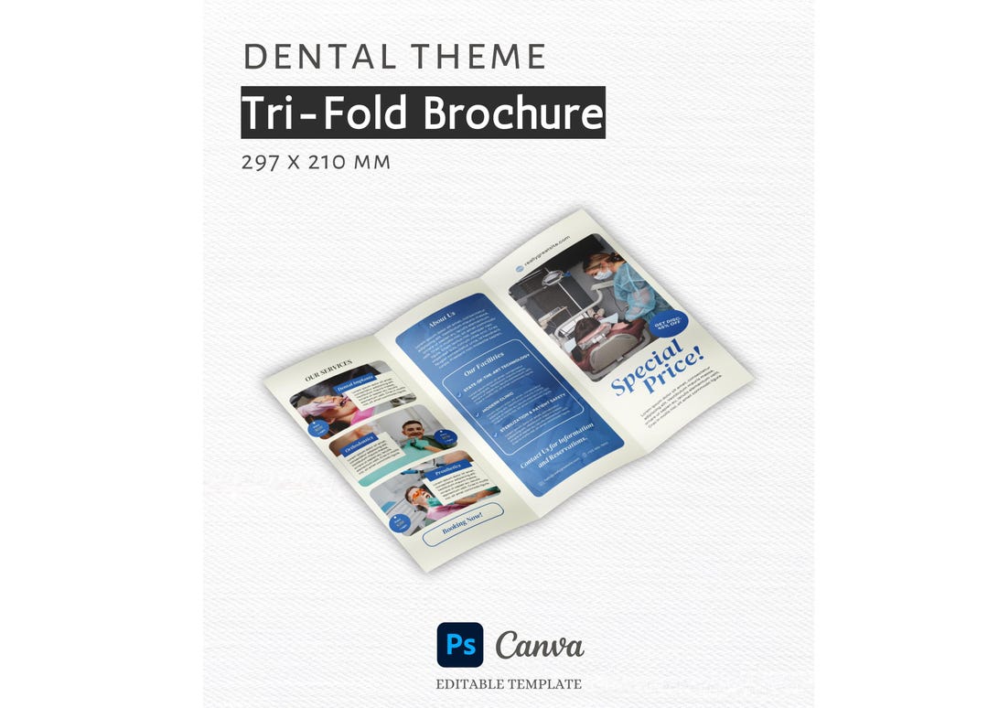 Dental Trifold Brochure Template A4 Landscape 297x210mm,professional Dentist Clinic Marketing Flyer, Modern Oral Care Design,dental Template