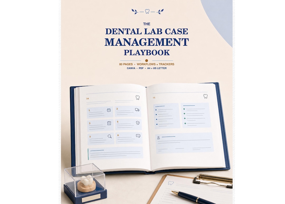 Dental Lab Case Tracker | Remake Log, Receiving Checklist and Case Management Playbook | Editable Canva PDF