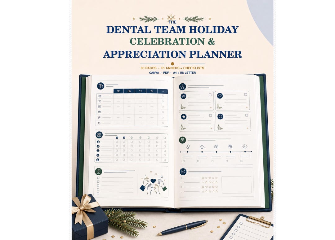 Dental Team Holiday Planner | Staff Appreciation, Christmas Party and Office Celebration Checklists | Editable Canva PDF