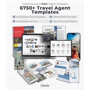 Pacchetto Canva per i social media degli agenti di viaggio, modelli Instagram per blogger, kit di marketing per agenzie di viaggio, post e storie modificabili per Canva