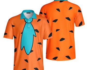 Caveman Cartoon 3D Polo Shirt, Funny Orange Golf Shirt Gift for Men
