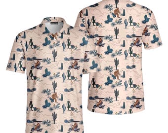 Koszulka polo Bigfoot Golf z zabawnym nadrukiem Sasquatcha Desert Cactus Golf Cart