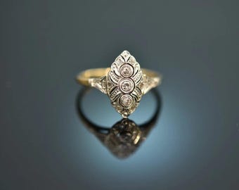 Vintage Art Deco engagement or wedding Ring Two-Tone Gold Filigree Engagement Ring Antique Style Statement Jewelry Gift for Her