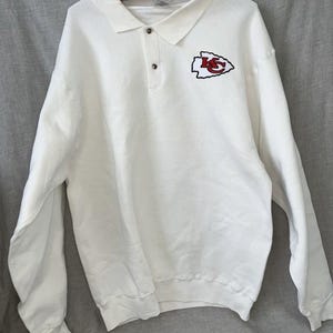 Kansas City Chiefs Vintage Polo Pullover Long Sleeve Sweatshirt White Patch Sz L image 1