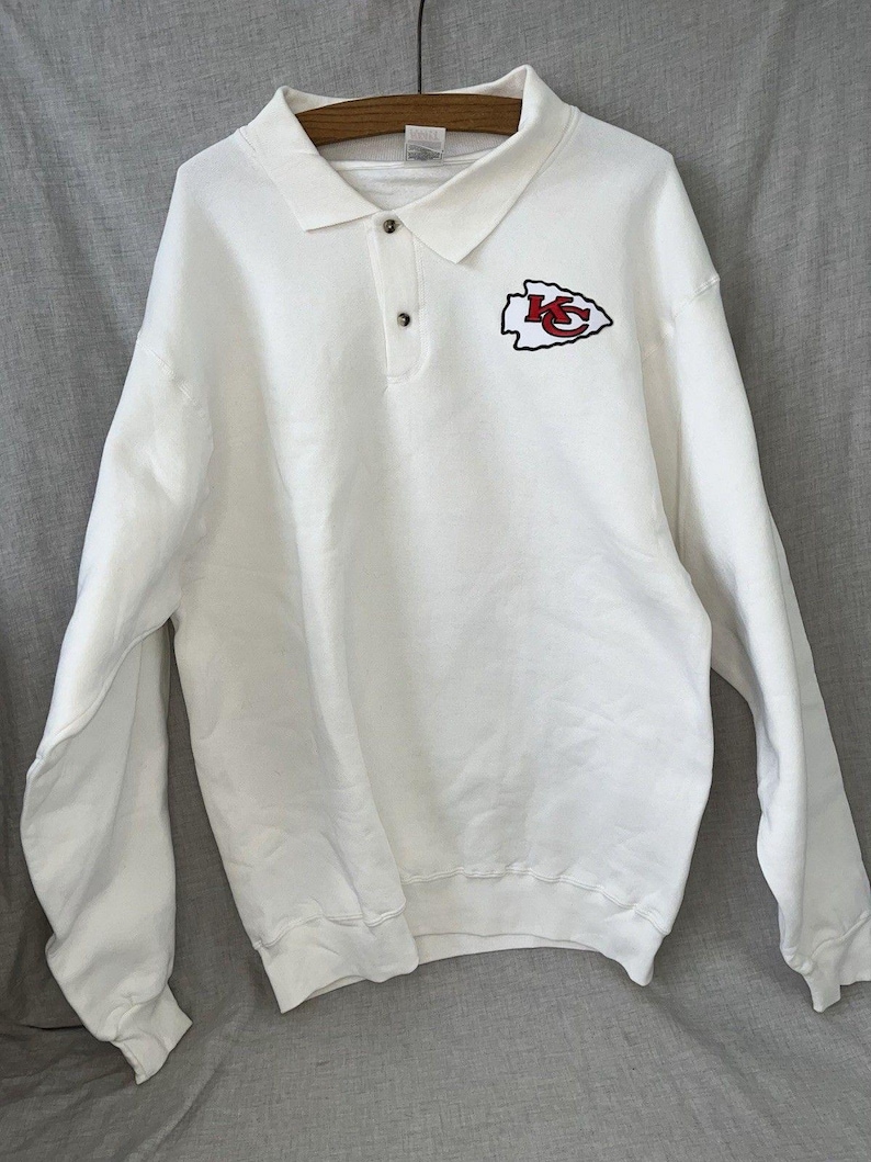Kansas City Chiefs Vintage Polo Pullover Long Sleeve Sweatshirt White Patch Sz L image 1