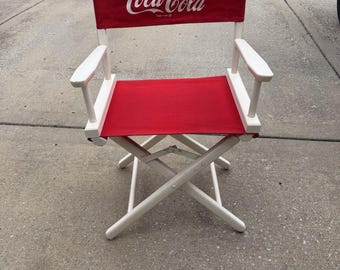 Vintage & Rare Coca-Cola Folding Directors Wood Chair White Frame Red Seat