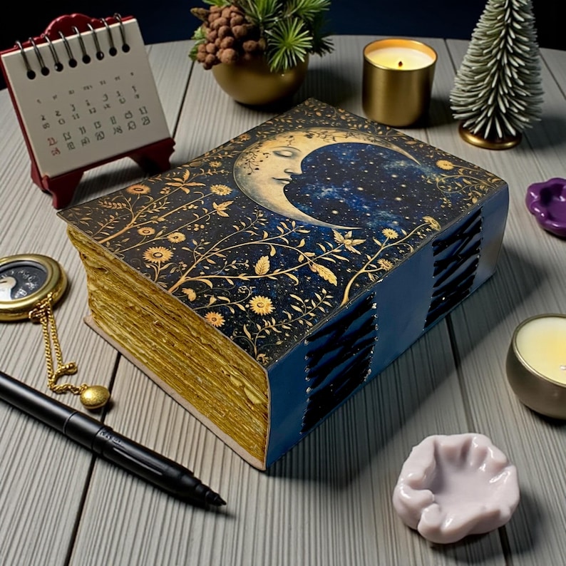 Personalized Celestial Moon Journal With Lock | Vintage Night Sky Diary ...