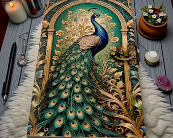 Diario vintage de pavo real / Diario con candado hecho a mano / Cuaderno con diseño floral / Diario de escritura bohemio / Regalo para ella