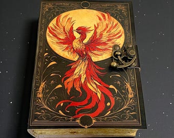 Diario Phoenix Rising con candado: cuaderno de cuero gótico vintage, libro de hechizos de fantasía, diario mítico del pájaro de fuego, regalo único