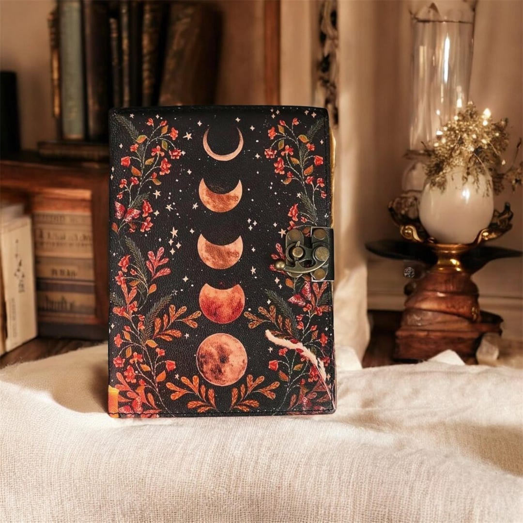 Moon Phase Leather Journal | Handmade Vintage Celestial Notebook ...