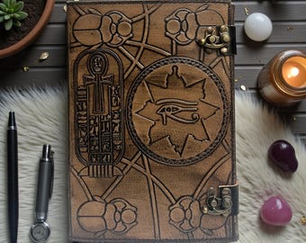 Diario de cuero del antiguo Egipto Hamunaptra / Cuaderno hecho a mano con el Ojo de Horus y cerradura de latón