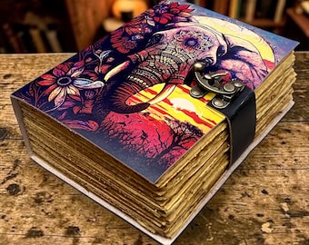 Cuaderno de cuero con diseño de mandala de elefante, hecho a mano, estilo vintage, diario espiritual bohemio con cierre de candado, cuaderno de bocetos, regalo único para escritores y artistas.