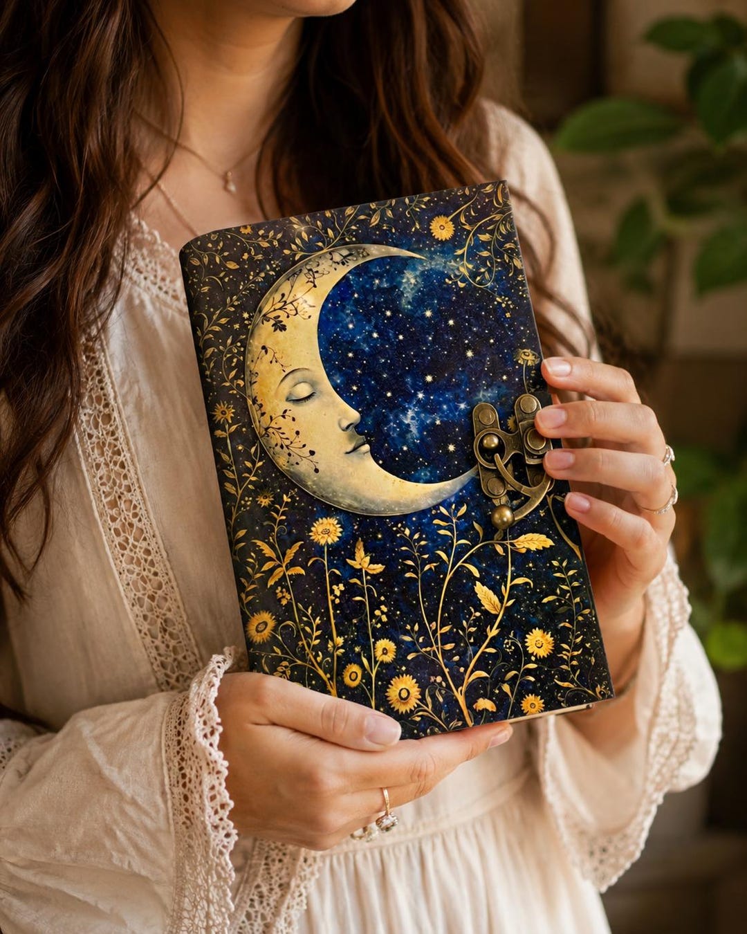 Personalized Celestial Moon Journal With Lock | Vintage Night Sky Diary ...