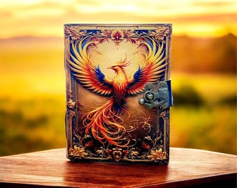 Diario de cuero Phoenix Art / Diario vintage hecho a mano con candado antiguo