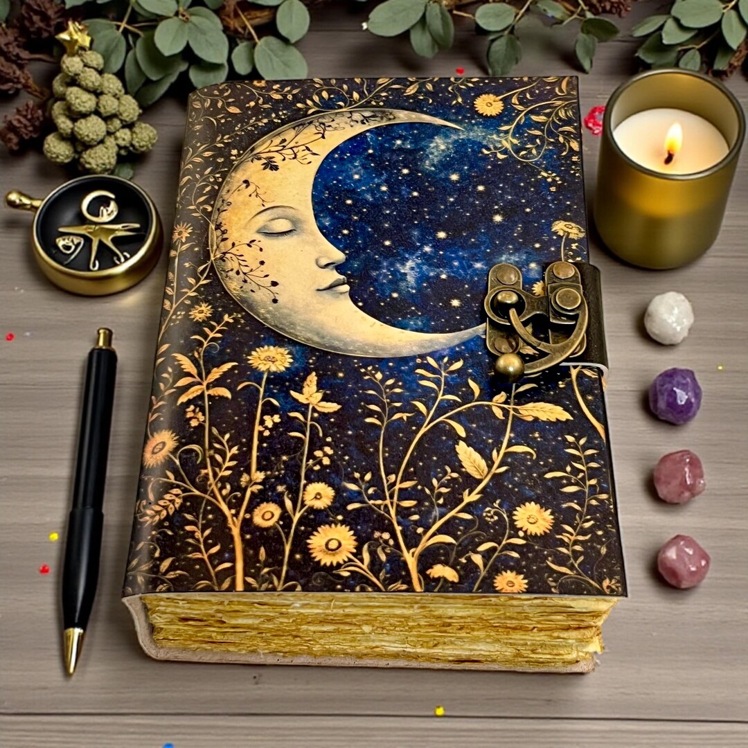 Personalized Celestial Moon Journal With Lock | Vintage Night Sky Diary ...