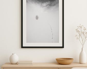 Minimalist Black and White Lone Tree Photography Print Winter Landscape