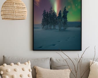Aurora Borealis Digital Art Print | Premium Northern Lights Wall Decor | Arctic Winter Landscape | Luxury Digital Download