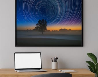 Star Trails Night Sky Print: Cosmic Landscape Photography (Digital Download)