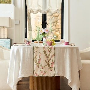 Floral Table Runner, Cottagecore Botanical Print Sideboard Decor, Spring Dining Decor