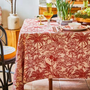 Tovaglia francese Toile con motivo giungla, copritavolo da pranzo jacquard rosso con motivo animali