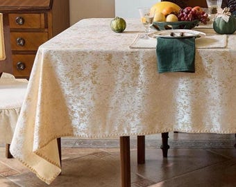 Luxury Jacquard Tablecloth, Handmade Minimalist Dining Table Cover, Wedding Decor, Custom Size Available